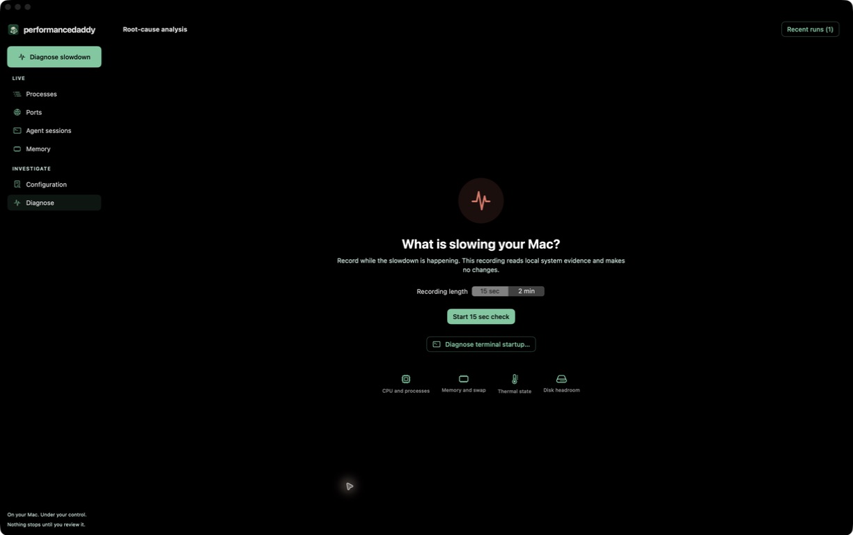 Start a 15-second or two-minute diagnostic recording while the slowdown happens